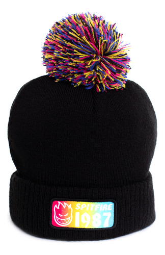 Gorro Lana Niño Pompon Spitfire Negro 1987 Logo