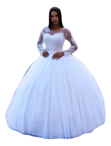 Vestido De Noiva Ou 15 Anos Princesa Manga Renda Saia 6m