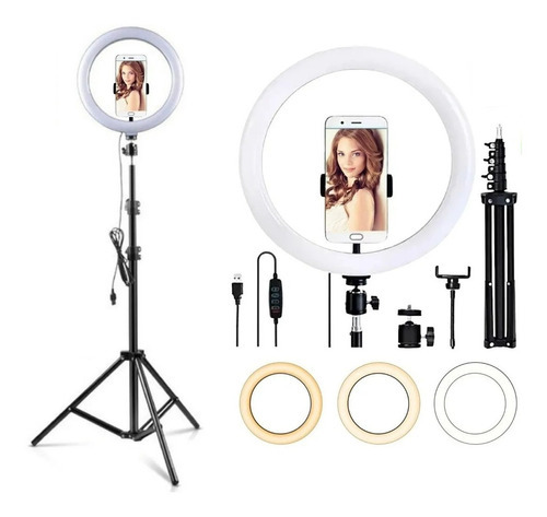 Ring Light Led Iluminador 26cm Completo Com Tripé 2,1 Metros Cor Da Estrutura Preto Cor Da Luz Fria/natural/quente Bivolt