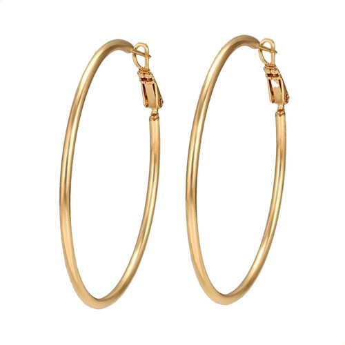 Aretes Arracadas Grandes Tubulares Lisas De Oro Laminado 18k