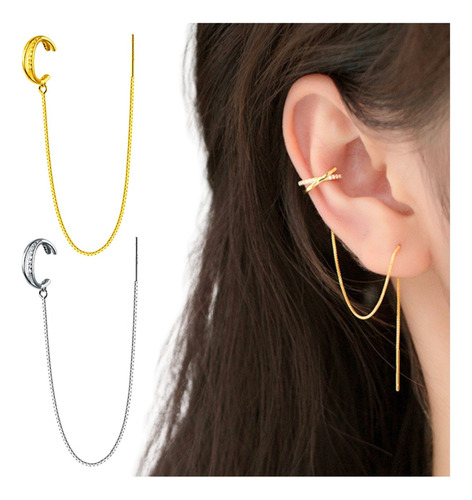 Aretes Mujer Ear Cuff Solitario Ear Cuff Aguja Plateada