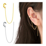 Aretes Mujer Ear Cuff Solitario Ear Cuff Aguja Plateada