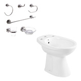 Juego Baño Bidet Roca Italiana + Accesorios Aqualaf 6 Piezas Color Blanco