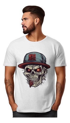 Camisa Camiseta Masculina 100% Algodão Caveira Skull Rock 