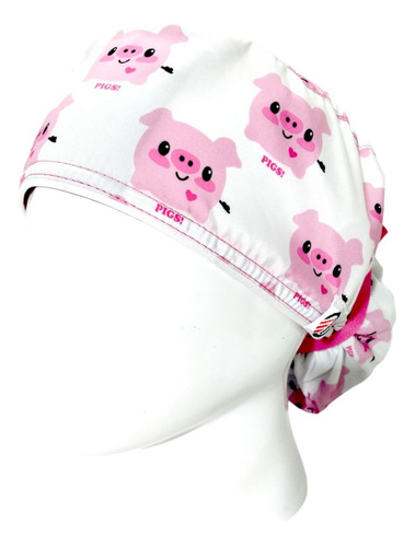 Gorro Quirúrgico Mujer + Lanyard Pigs Cerdo Rosa Blanco