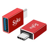 Soku Adaptador Otg Tipo C A Usb 3.1 Velocidad Real 10 Gbps Rojo