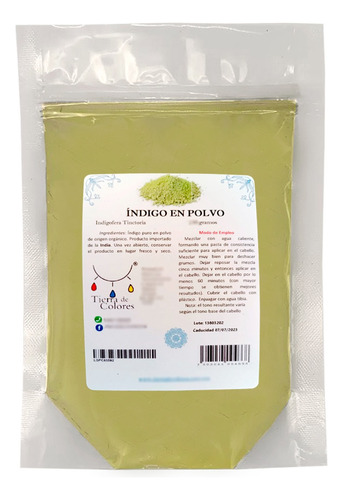 Indigo En Polvo Organico Natural 100g Tinte Tipo Henna Azul