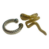 Earcuff Set X2 Serpiente Big Snake Dorado - Aro Plateado