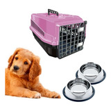 Caixa Transporte Pet N4 Rosa + 2 Comedouro Chalesco 150ml