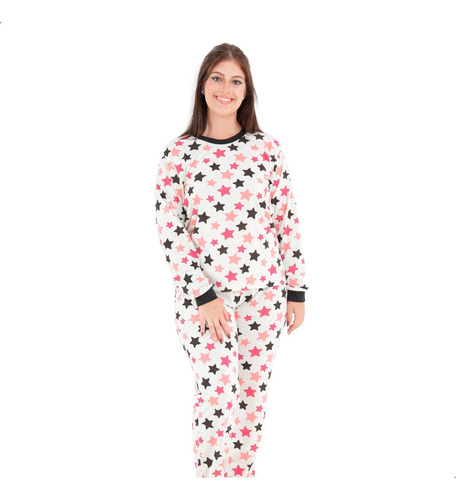 Pijama Feminino De Inverno Malha Pv Estampado Com Punho