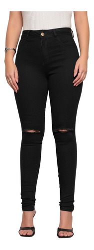 Calça Jeans Preta Feminina Cintura Alta Skiny Com Laycra