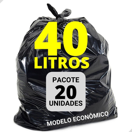 Saco De Lixo 40 Litros Preto Com 20 Unidades Resistente