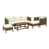 Set De Muebles De Patio De Madera Con Cojines Gruesos, Sofá 