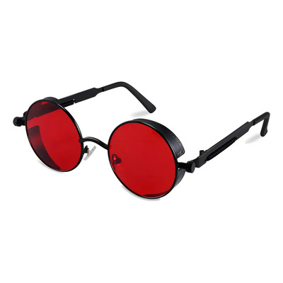 Gafas de Sol Feisedy Steampunk Retro Metal Redondas UV400 Lente Roja | Meses sin interés
