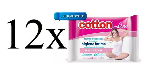 12 Pacote Toalha Umedecidas Higiene Intima Feminina Cotton