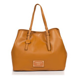 Cartera Tote Bolso Bren Grande + Neceser Juanita Jo Dama Color Camel Diseño De La Tela Lisa