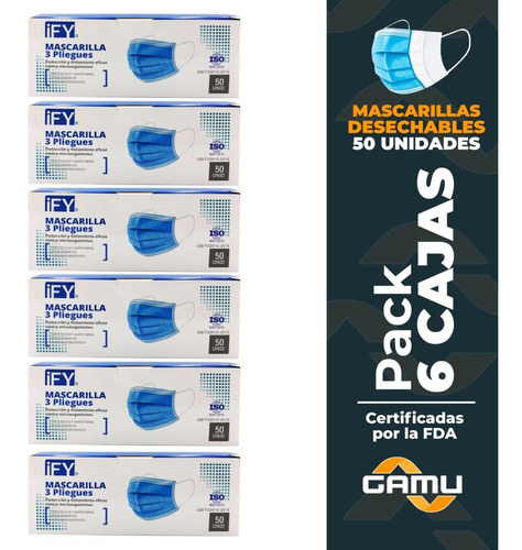 Mascarillas Desechables 50 Unid. Caja Certif.- Pack 6 Cajas-