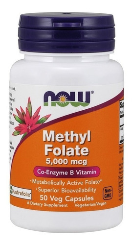 Now Foods | Folato De Metilo 5000 Mcg | 50 Veg Capsules | 