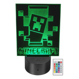 Lámpara Led Creeper Minecraft Acrílico Rgb Personalizada