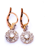 Aros Pendientes Antiguos En Oro 18k Con Diamantes 