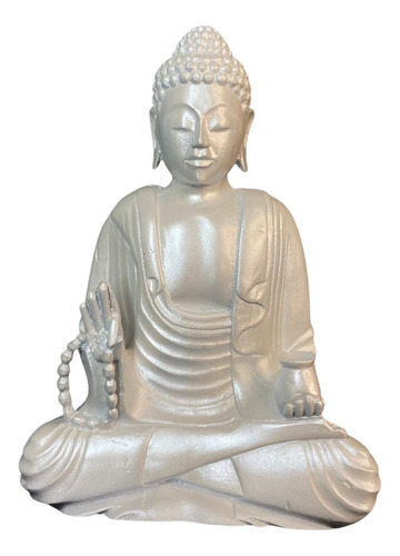 Buda Sentado Japamala Perolado - Hindu Resina Cor Cinza