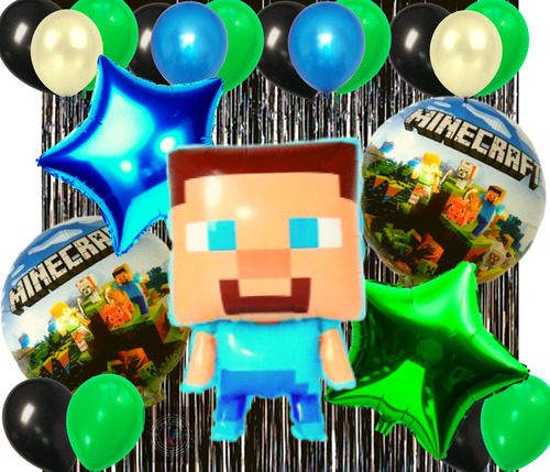 Combo Globos De Cumpleaños Minecraft Kit Completo Full