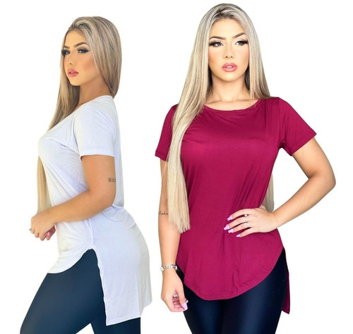 Kit 2 Blusa Feminina Camiseta Babylook Longline Lisa Atacado