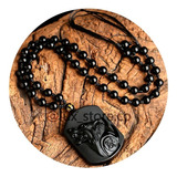 Collar Lobo Tallado Obsidiana Negra Vikingo Escandinavo Ulfr