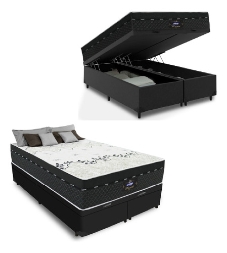 Cama Box Baú Casal Queen Molas Ensacadas 158cm Branco/preto