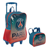 Kit Psg Escolar Menino Mochila Carrinho E Lancheira Futebol