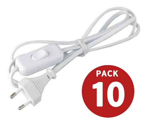 Pack 10 Cable Lampara Con Interruptor Y Enchufe Blanco 1,5m.