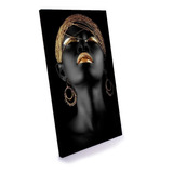 Quadro Decorativo Mulher Negra Afro Dourada Gold Em Canvas