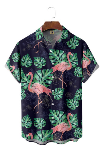 Camisa Hawaiana Unisex Con Estampado De Flamencos, Camisa De