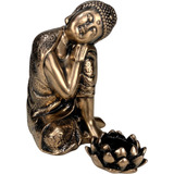 Buda Tibetano Hindu Onix Ouro - Acompanha Castiçal