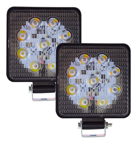 2 Faros Cuadrados 9 Leds Luz Blanca Ámbar 27 Watts Tunelight