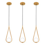 Kit 3 Luminárias Pendente Gota Globo Vidro Quarto Dourado