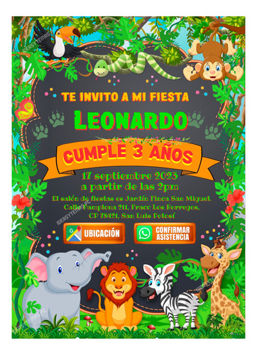 Animales De Safari Invitación Interactiva Con Botones