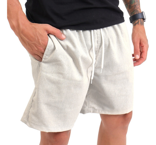 Bermuda Masculino Short De Linho Cru Slim Premium Reveillon