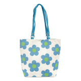 Bolsa Para Playa De Yute Color Azul, Estilo Minimalista.