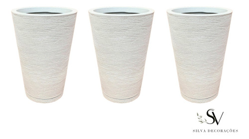 Kit 3 Vasos Texturizado N3 Planta Flor Jardim Varanda +prato