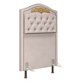 Cabeceira Cama Box Solteiro 90cm Tachas Imperial Veludo Bege Cor Creme