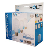 Pack 3 Ampolletas Led Bolt 5w 6500k Fria