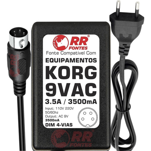 Fonte 9vac 3.5a Para Korg Km2 Mixer, Mx N1 N1r N5 N5ex Tr88