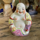 Antiga Pequena Escultura De Buda Oriental Porcelana Japonesa
