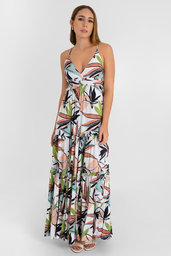 Vestido Maxi Tropical Tirantes Con Olanes High Street