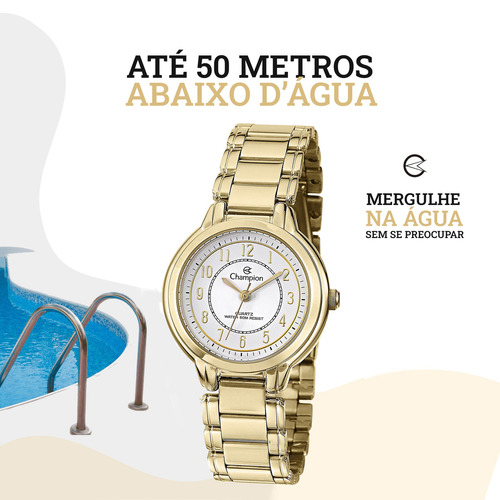 Relógio Champion Feminino Dourado Prova D'água Original Cor Do Fundo Branco