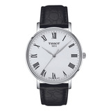 Reloj Hombre Tissot T143.410.16.033.00 Everytime Correa Color Negro Bisel Plateado Y Fondo Blanco