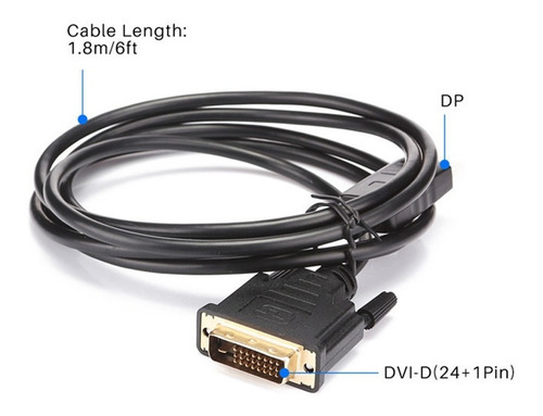 Adaptador Convertidor Display Port Macho A Dvi Macho 1.8mts