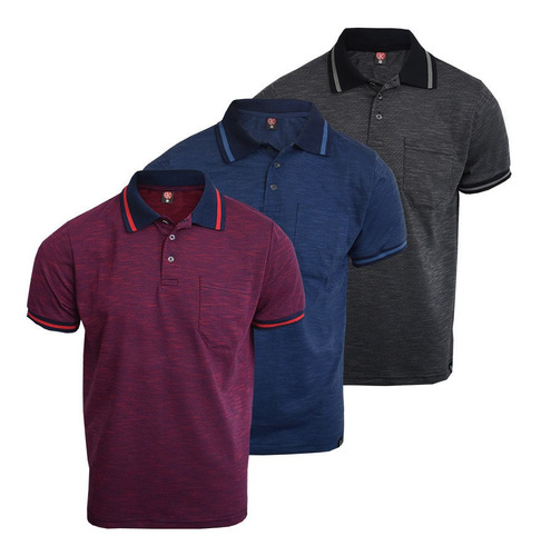 Camisa Polo Sensação Com Bolso Piquet Kit 3 Polos