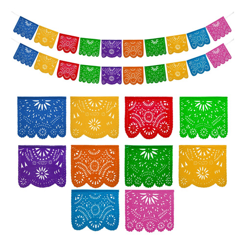 Pancartas De Fiesta Mexicana (paquete De 2 Con 10 Banderas D